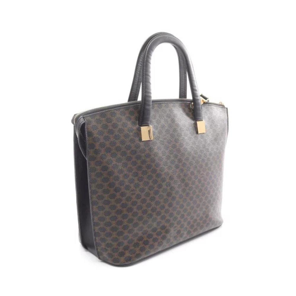 Celine Brown Tote Leather Bag Black Macadam Canvas